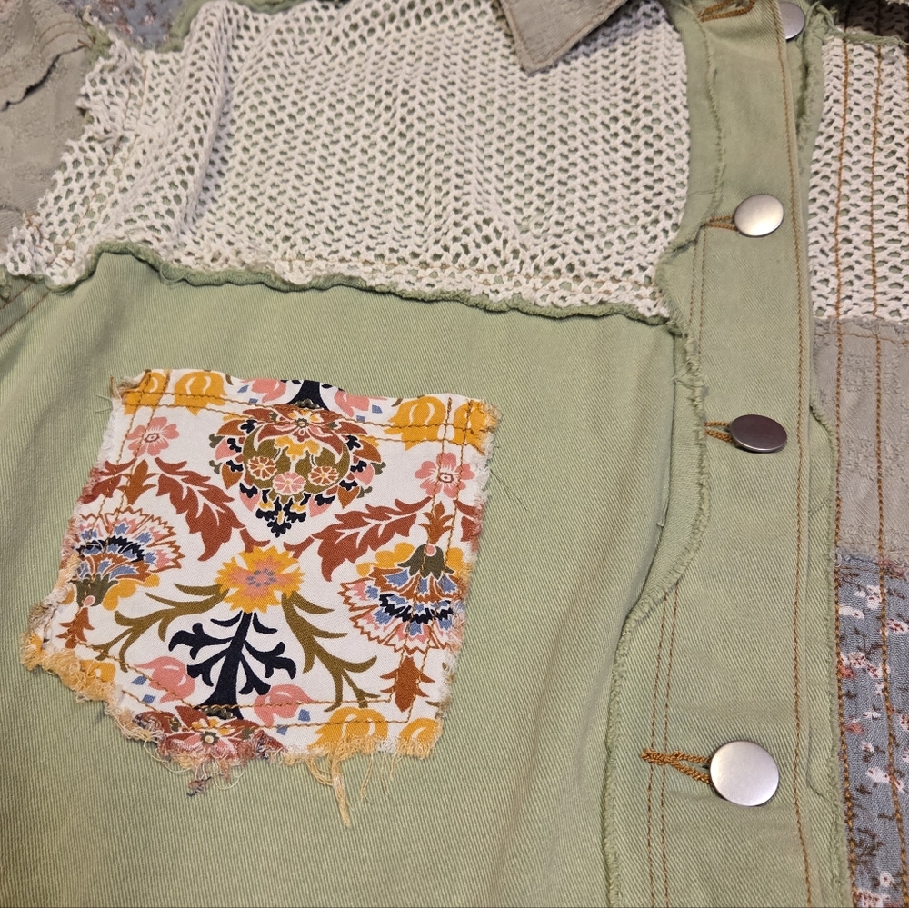 Pol Patchwork Mixed Prints Boho Twill Cotton Butt… - image 4